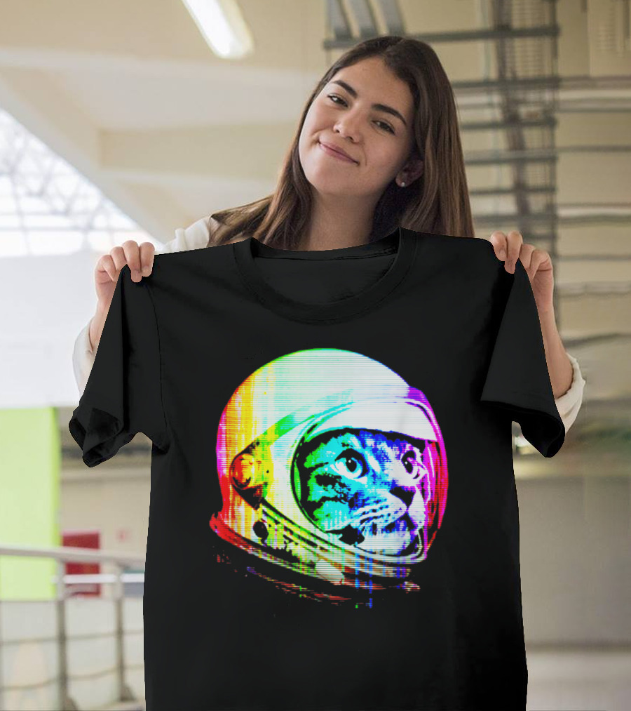 Beautiful Cosmic Cat in Astronaut Helmet Space Helmet T-Shirt