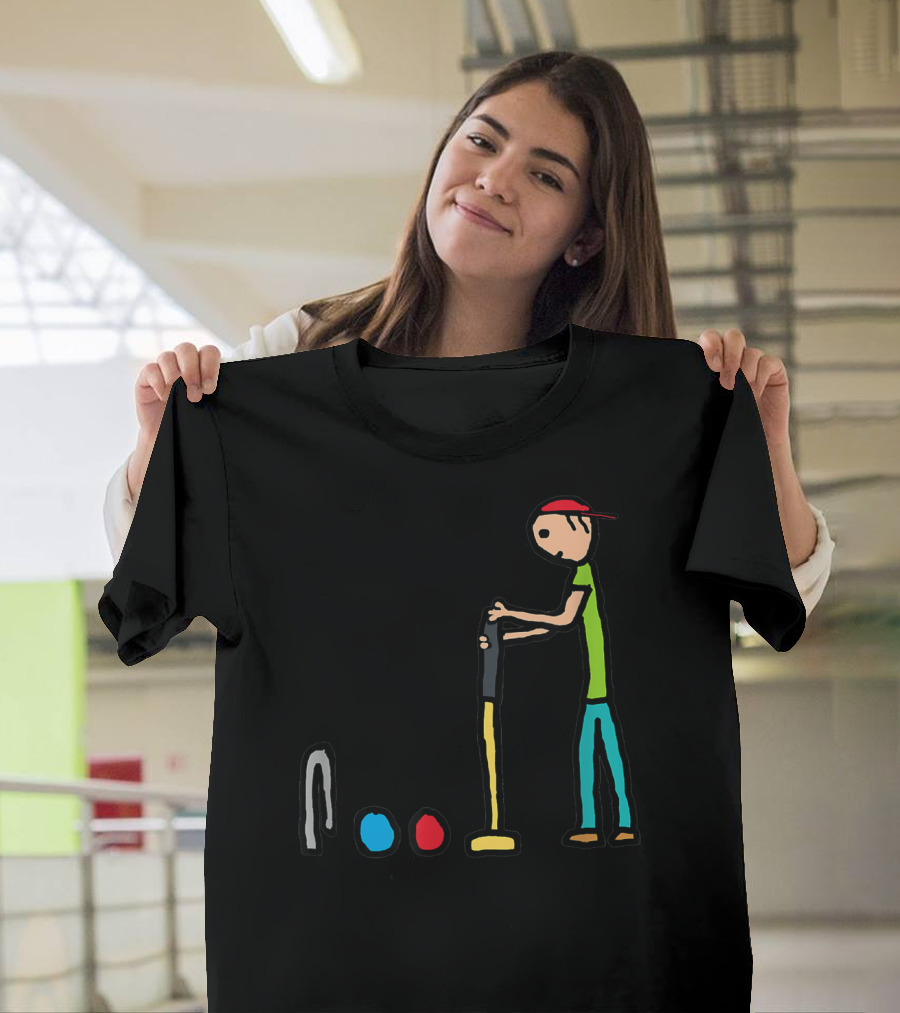 Croquet Player with Mallet and Balls in Simple T-Shirt