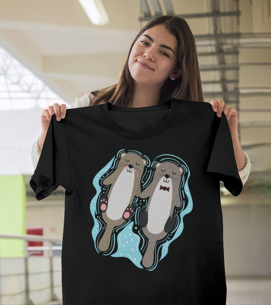 Cute Otters Floating Together Sea Otter Pair T-Shirt