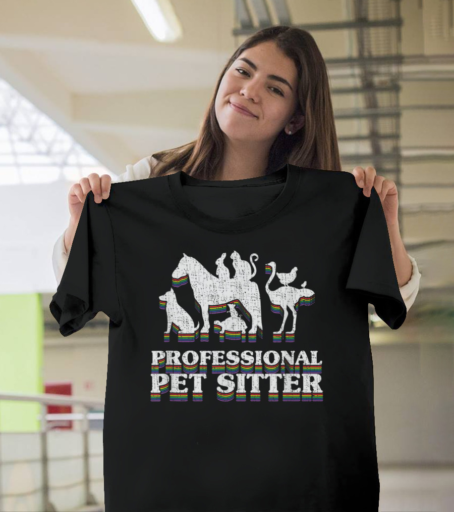 Professional Pet Sitter Classic Animal Silhouettes with Rainbow Accents T-Shirt