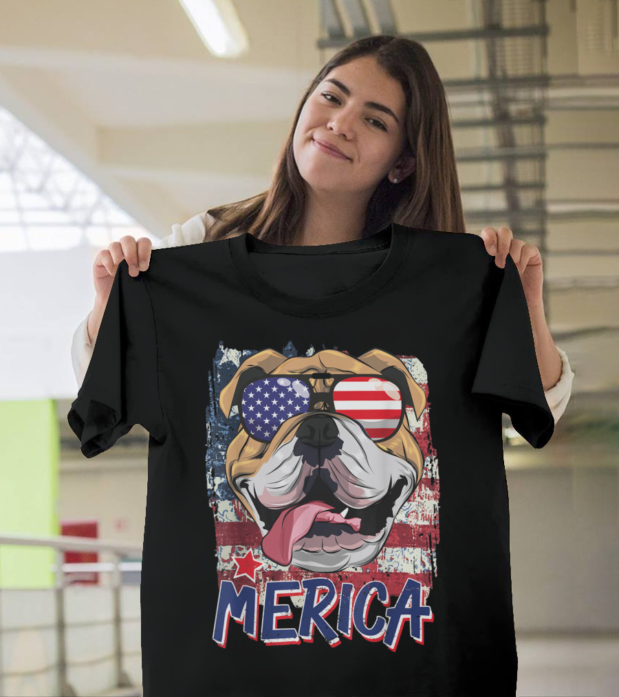 American Flag English Bulldog Merica 4th Of July T-Shirt
