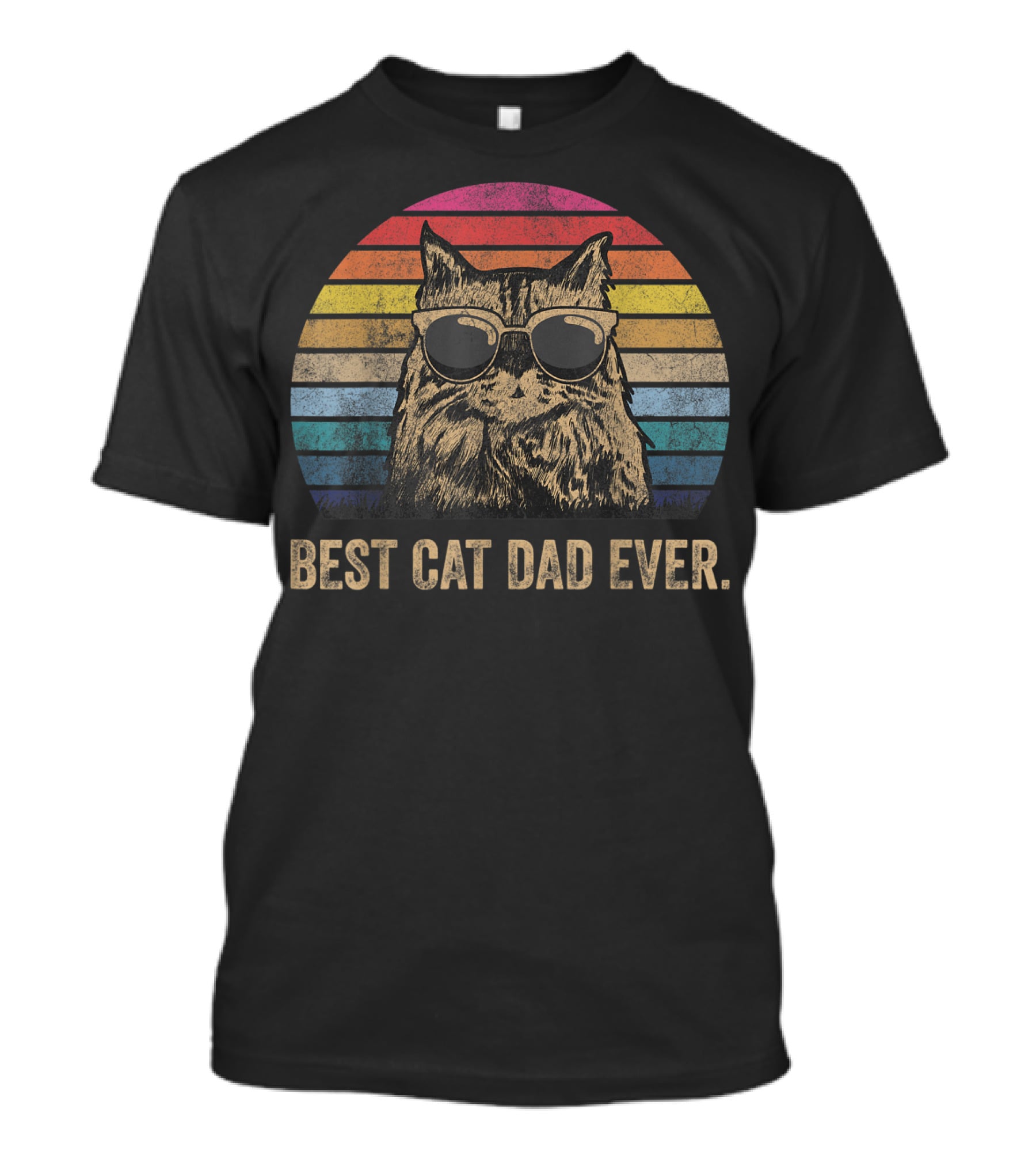 Best Cat Dad Ever Vintage Retro Stripes Sunglasses T-Shirt
