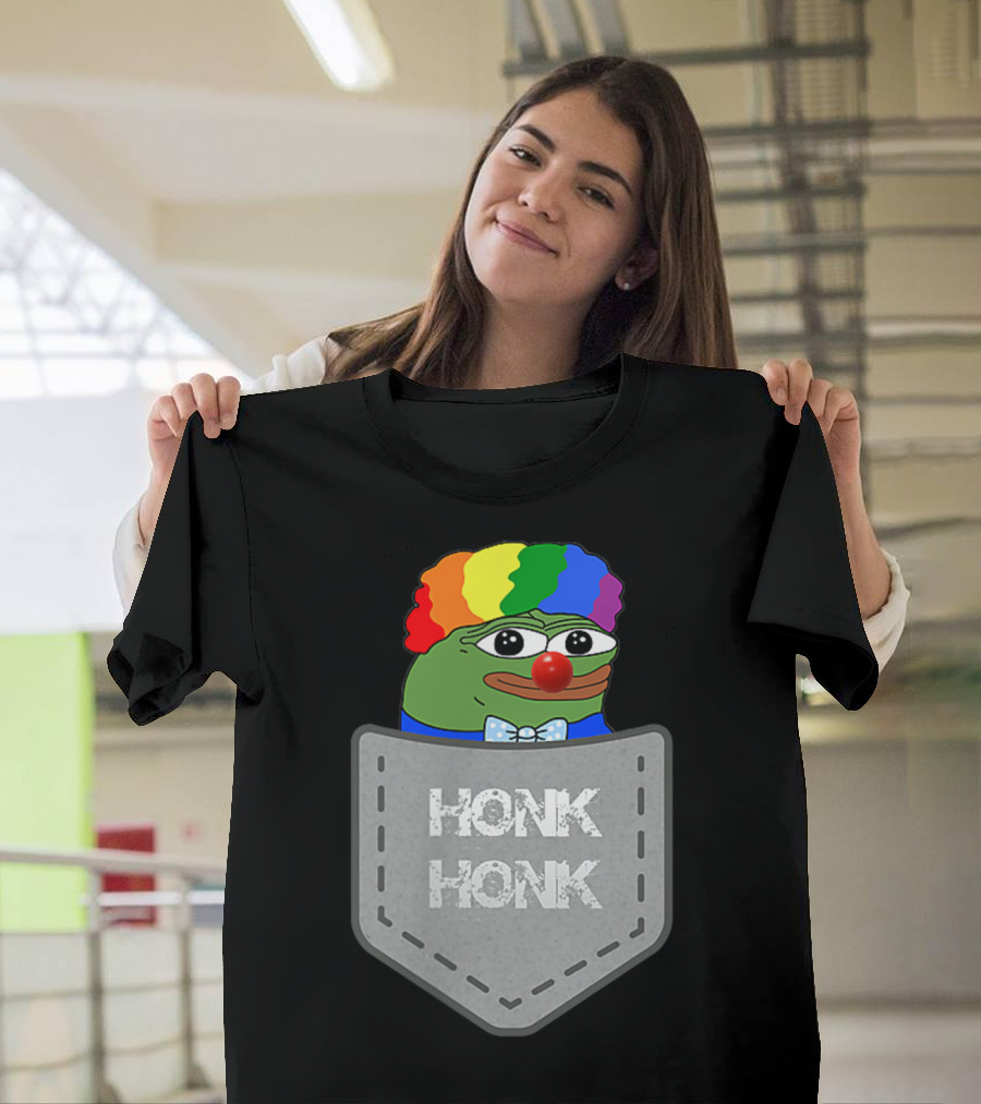Clown Pepe Honk Honk Rainbow Wig Pocket Meme Honkler T-Shirt