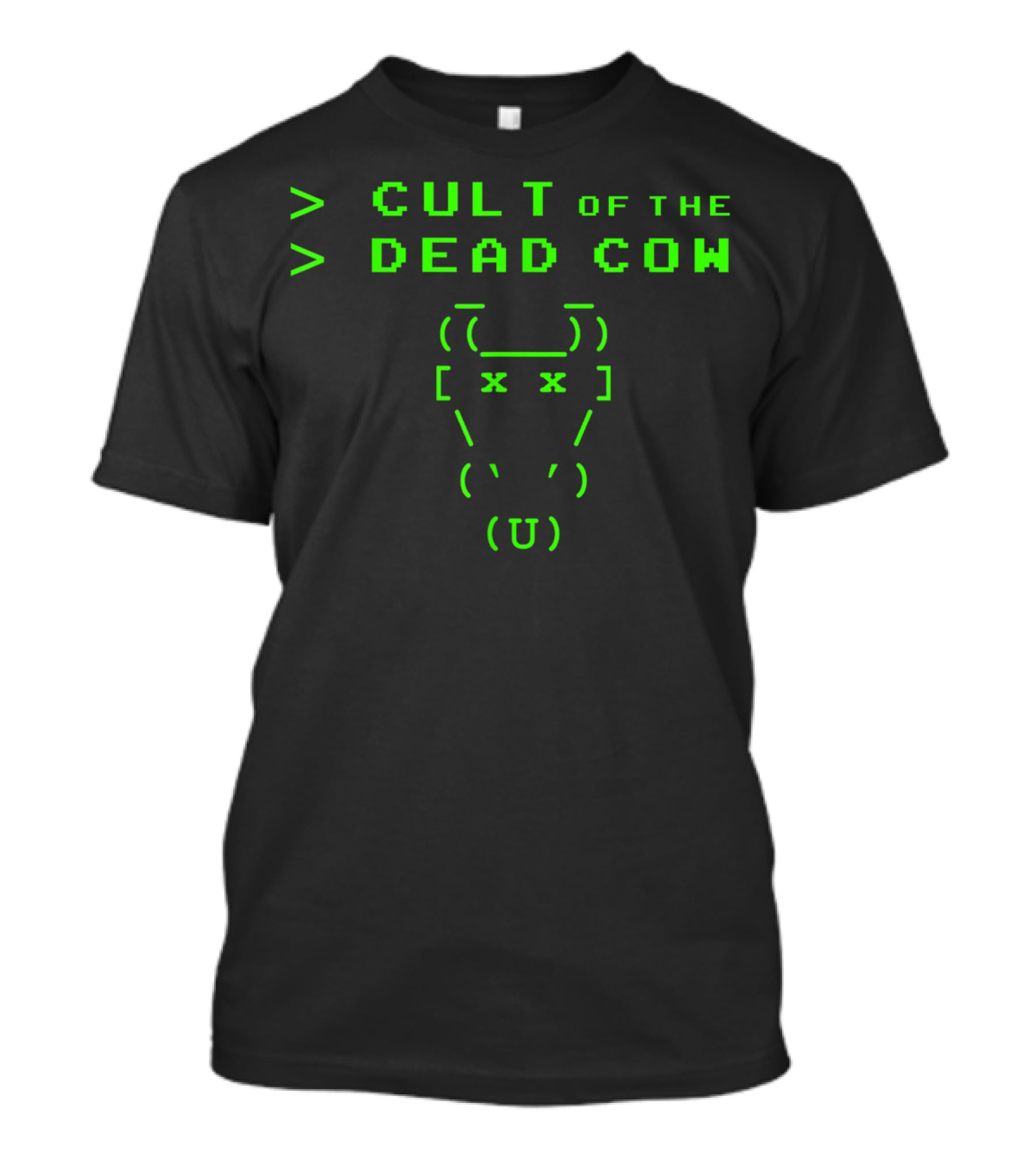 Cult Of The Dead Cow ASCII Art Green Text T-Shirt