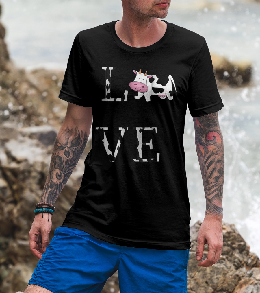 Cow Print LOVE With Cute Cow Face T-Shirt