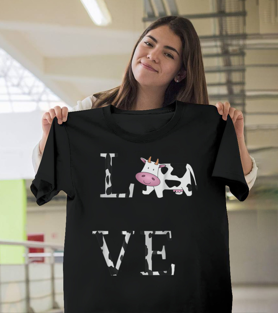Cow Print LOVE With Cute Cow Face T-Shirt