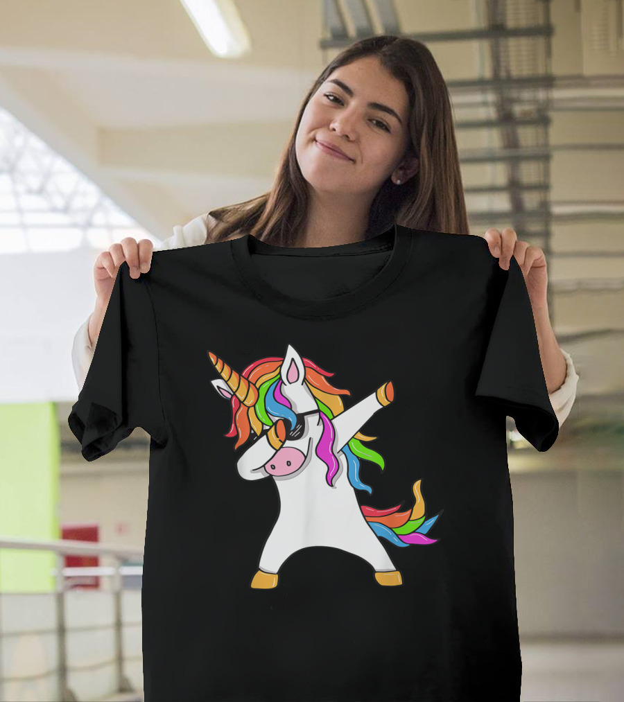 Dabbing Unicorn Rainbow Hair Dab Pose T-Shirt