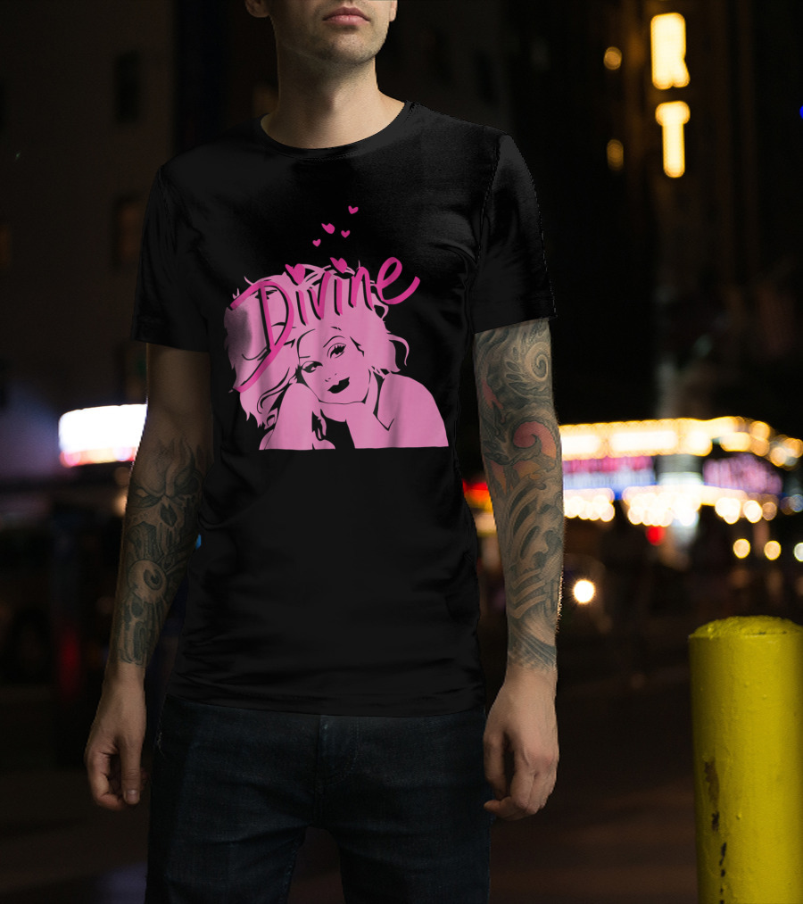 DIVINE John Waters Female Trouble Pink Portrait With Hearts T-Shirt