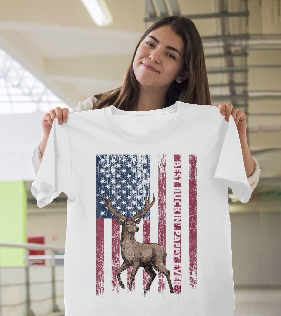 Best Buckin' Pappy Ever US Flag Deer Hunting T-Shirt