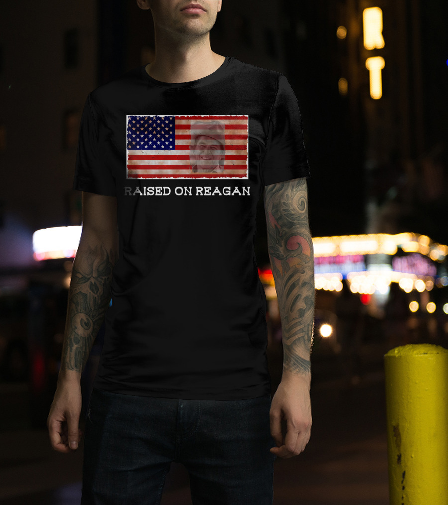 Raised On Reagan American Flag T-Shirt
