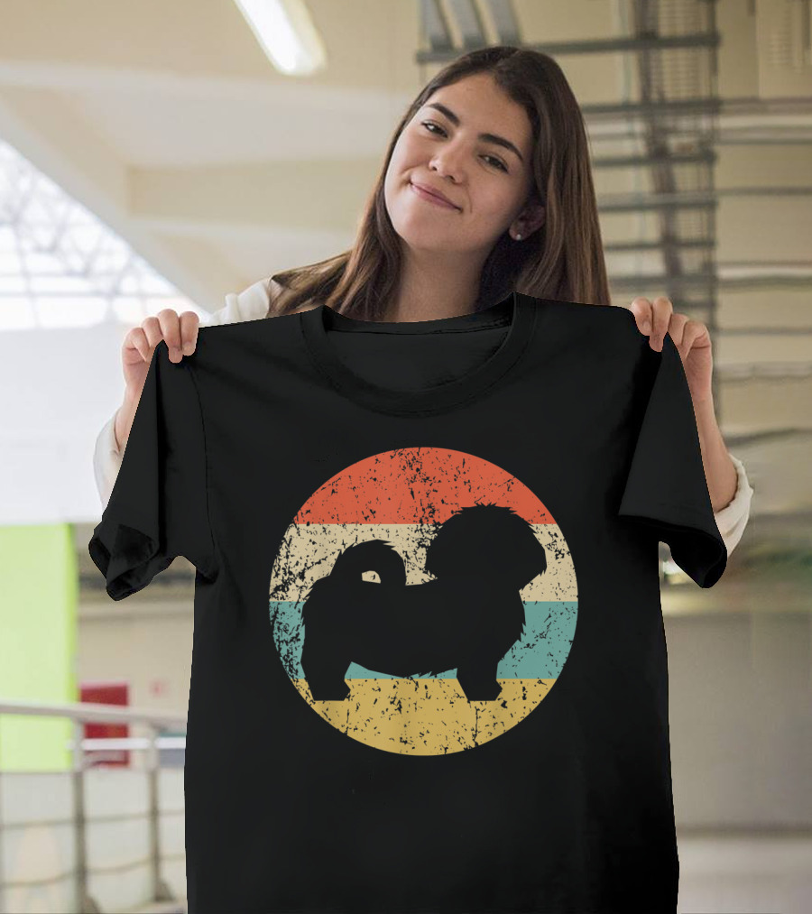 Vintage Shih Tzu Dog Silhouette Retro Stripes T-Shirt