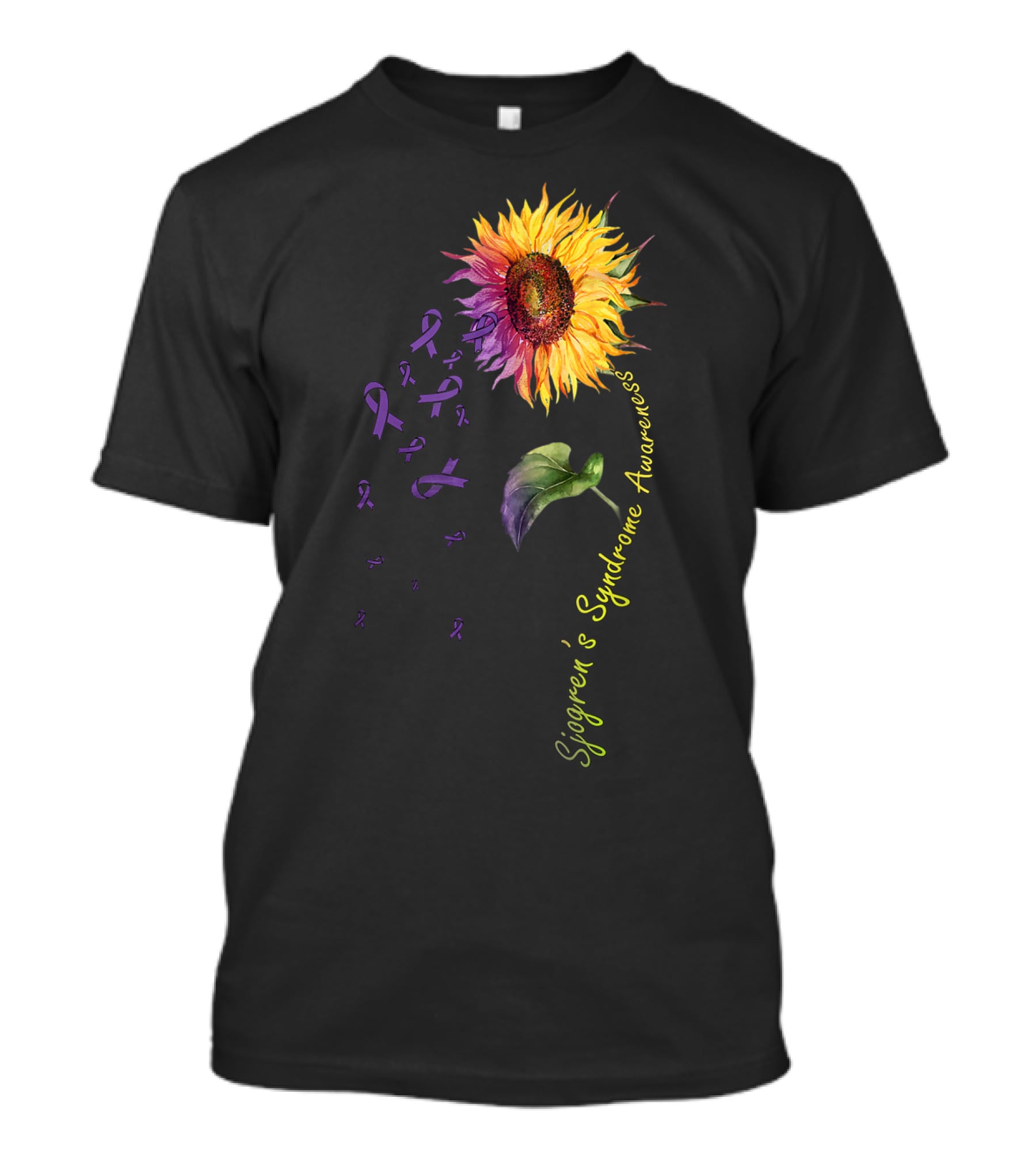 Sjogren's Syndrome Awareness Sunflower With Purple Ribbons T-Shirt