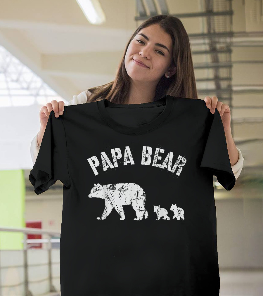 Vintage Papa Bear With Two Cubs Father's Day T-Shirt