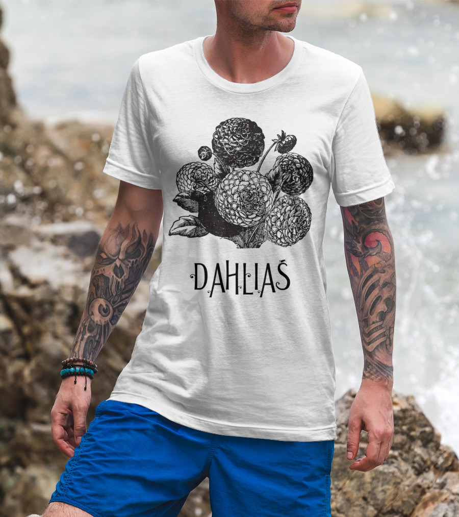 Dahlias Vintage Antique Floral Blooms T-Shirt