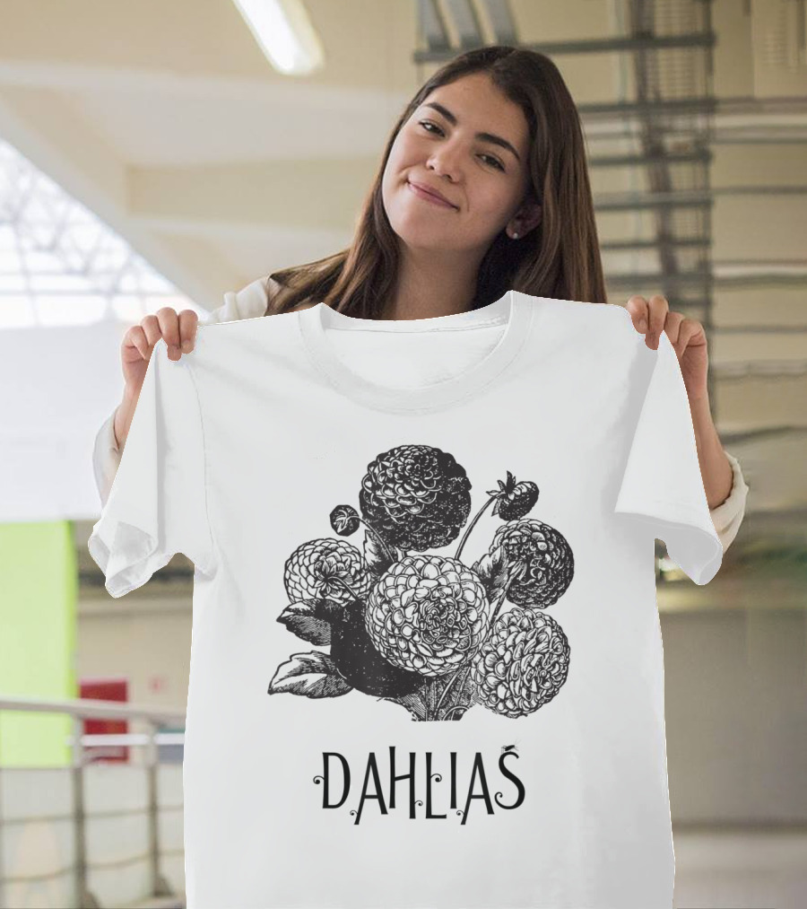 Dahlias Vintage Antique Floral Blooms T-Shirt