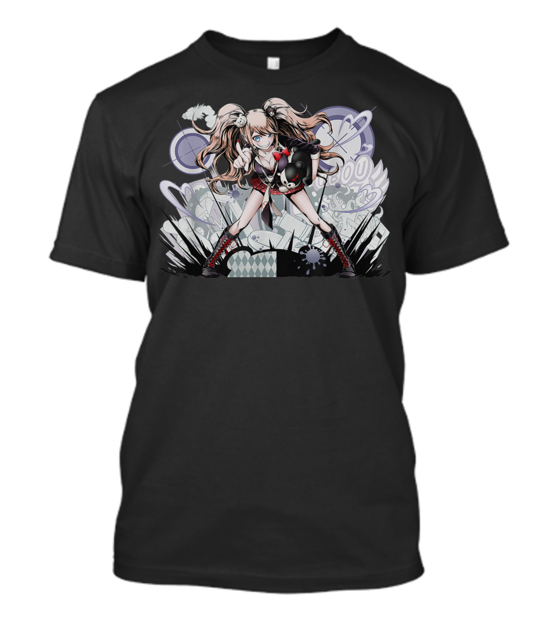 Danganronpa's Monokumas Classics Iconic Anime Character With Bear And Stylized Background T-Shirt