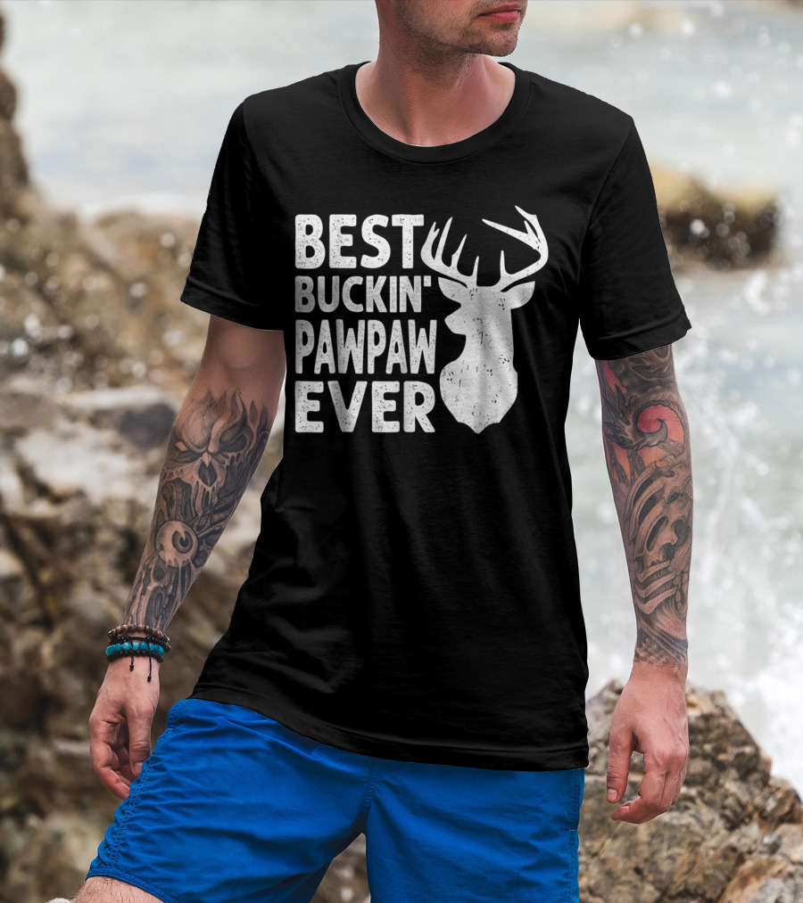Best Buckin' Pawpaw Ever Deer Hunting Buckin' Deer Head T-Shirt