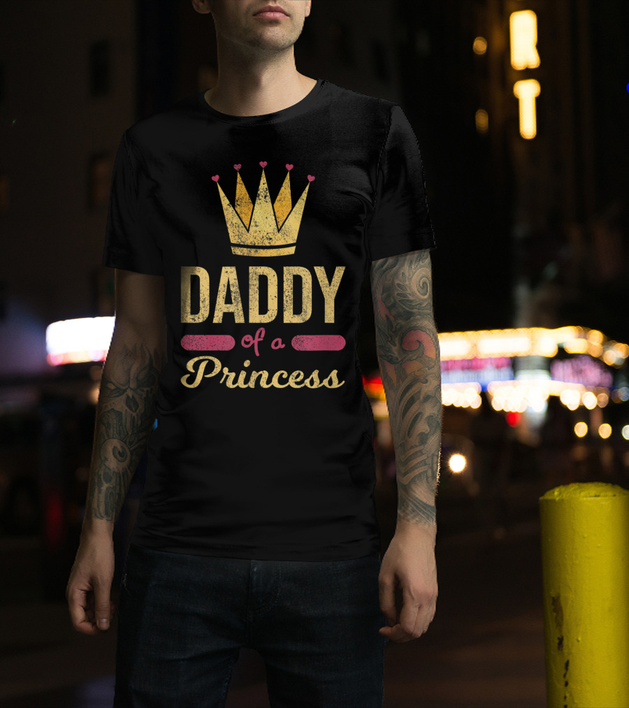 Daddy Of A Princess Funny Dad Cute Crown Hearts T-Shirt
