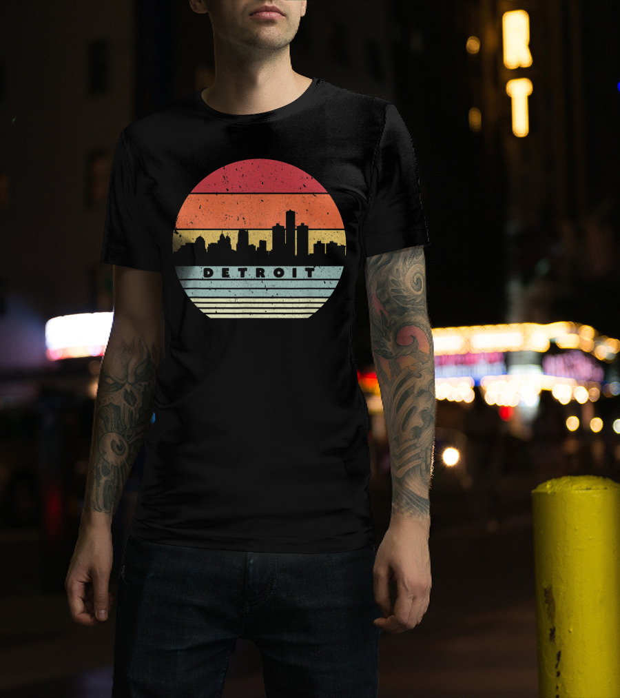Detroit Skyline Retro Souvenir USA T-Shirt