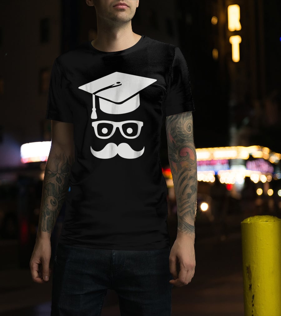 Graduation Smiley Mustache With Glasses And Cap T-Shirt