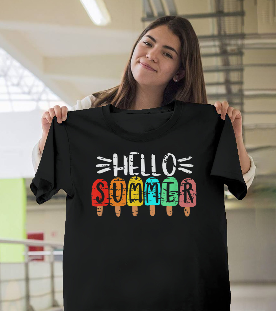 Hello Summer Vacation Ice Cream Popsicles T-Shirt