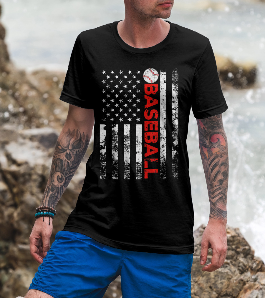 American Flag Baseball Stripes T-Shirt