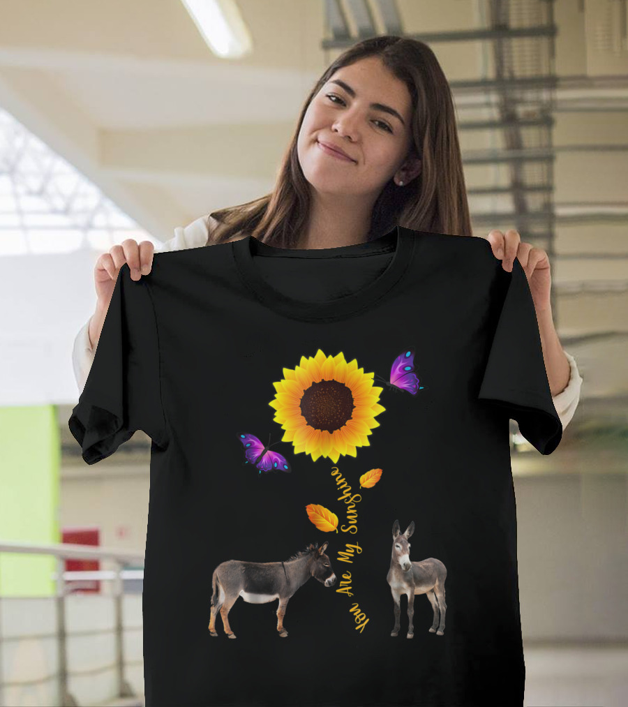Donkey You Are My Sunshine Sunflower with Butterflies and Leaves T-Shirt