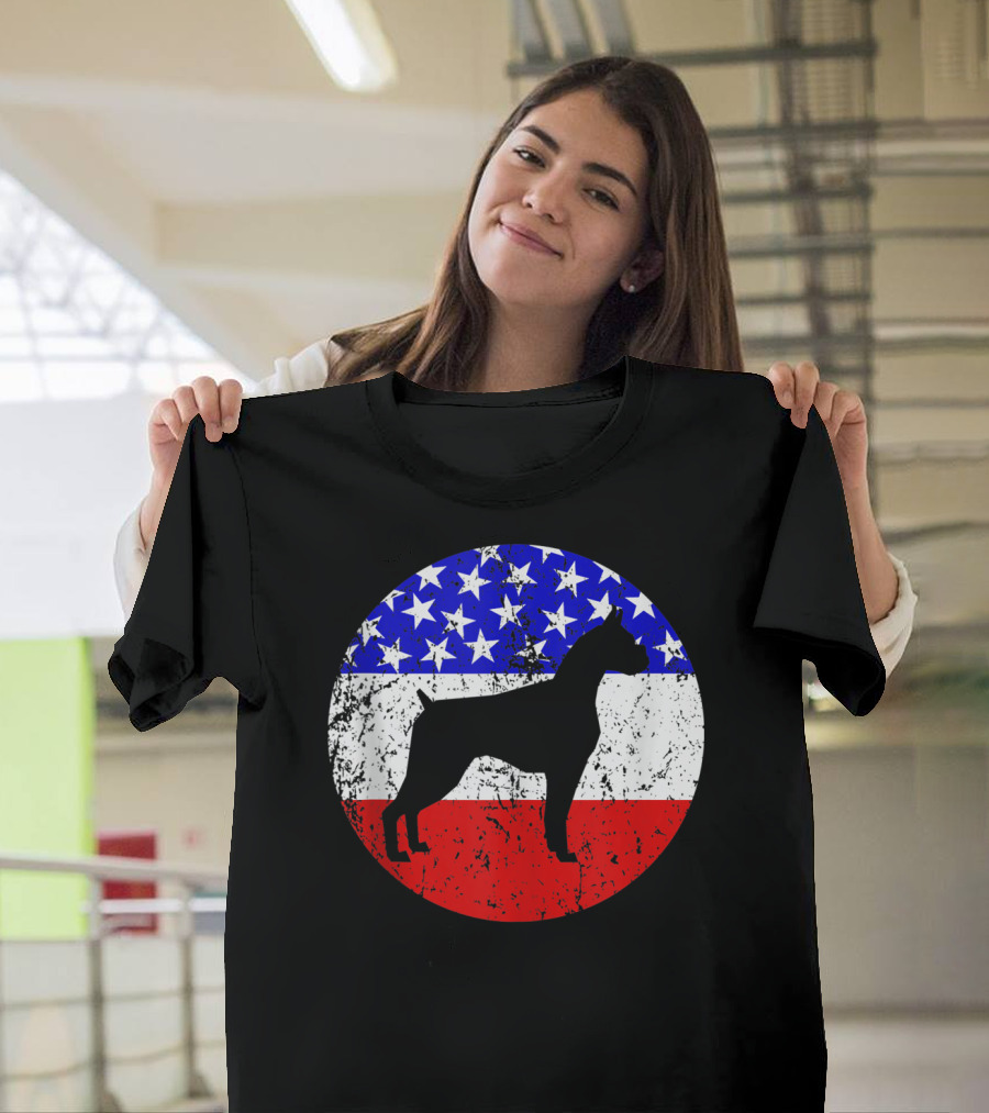 American Flag Vintage Boxer Dog T-Shirt