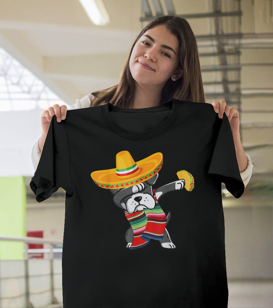 Boxer Dabbing Sombrero Taco Cinco De Mayo Dog T-Shirt