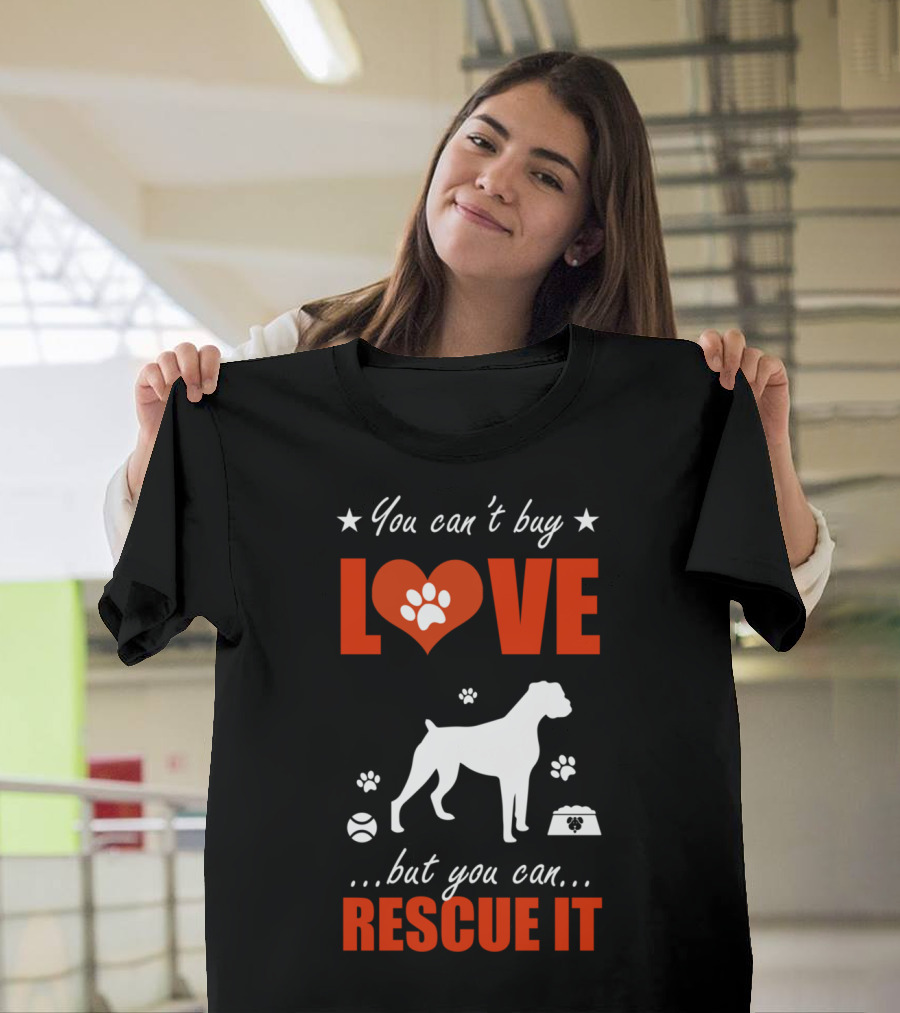 You Can't Buy Love Boxer Dog Silhouette Paw Print Heart Rescue It T-Shirt