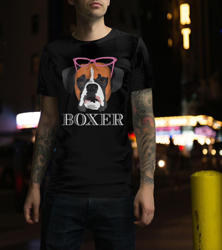 Boxer Dog Wearing Pink Glasses T-Shirt