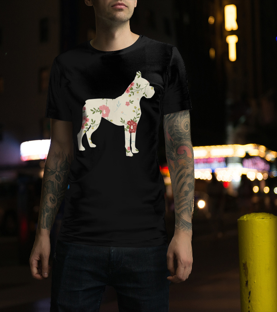 Cute Boxer Vintage Floral Dog Flower T-Shirt