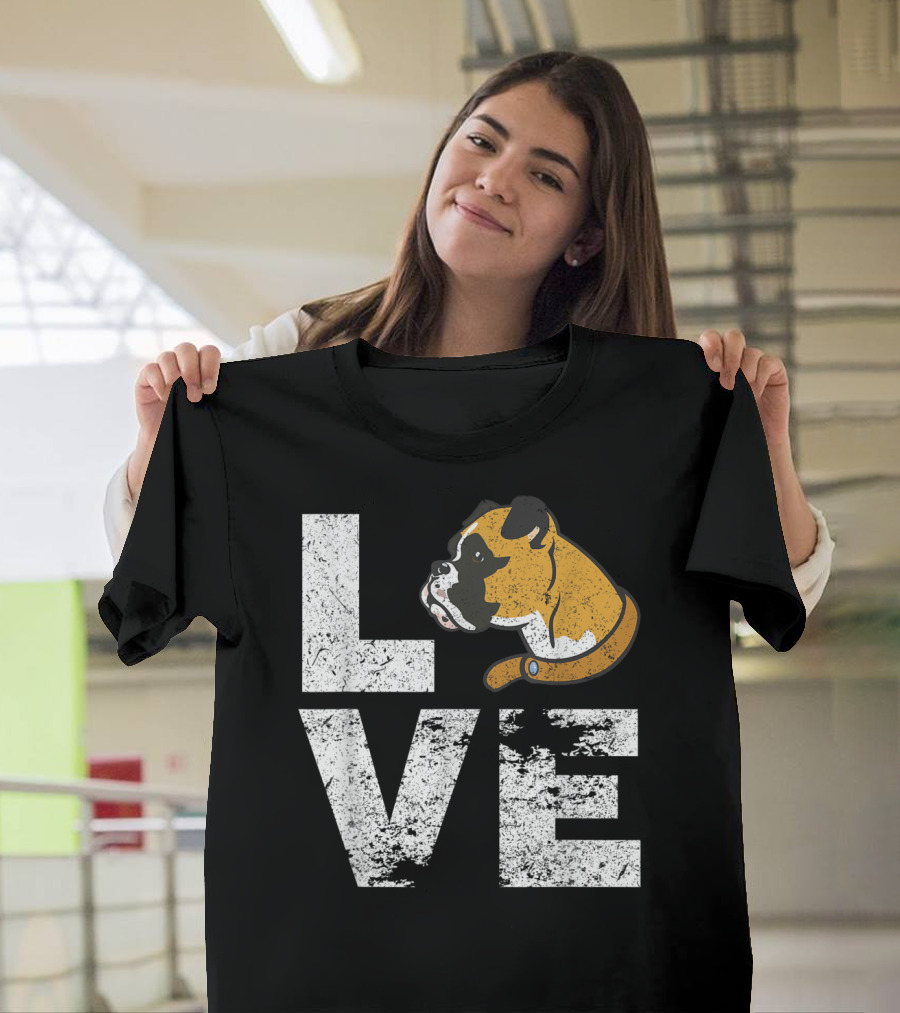 LOVE Boxer Dog Head Funny Dog Lovers T-Shirt