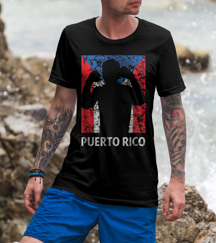Puerto Rico Flag Boxer Silhouette Pride T-Shirt