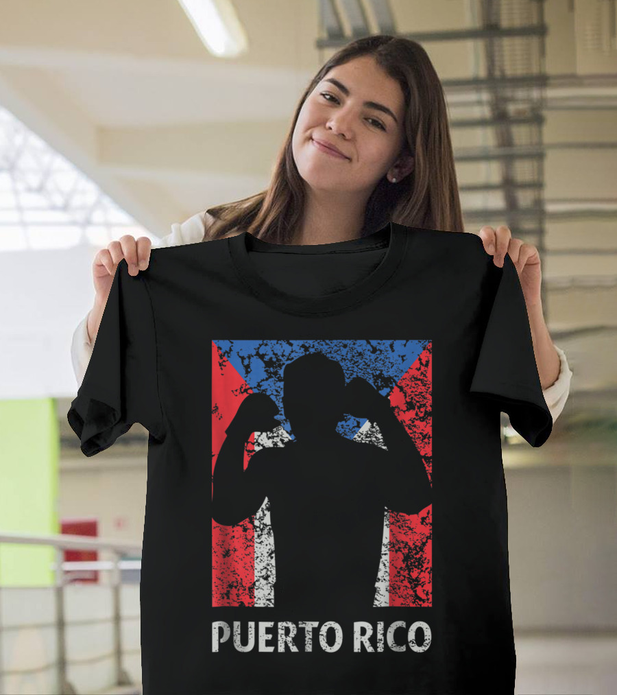 Puerto Rico Flag Boxer Silhouette Pride T-Shirt