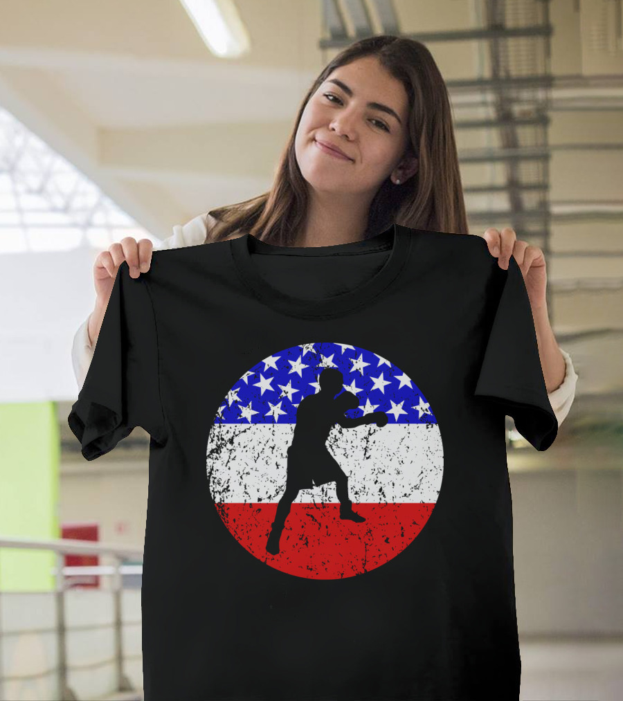 American Flag Boxing Vintage Boxer Silhouette T-Shirt