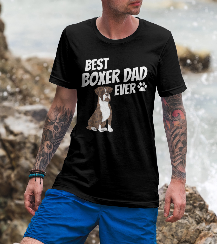 Best Boxer Dad Ever Cute Dog Puppy Pet Lover Paw Prints T-Shirt