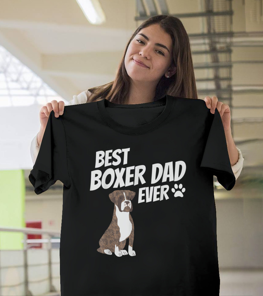 Best Boxer Dad Ever Cute Dog Puppy Pet Lover Paw Prints T-Shirt