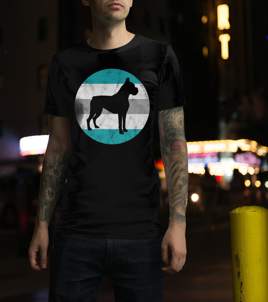 Boxer Dog Silhouette On Retro Striped Circle For Teens T-Shirt