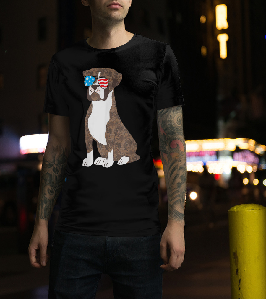 Patriotic Boxer Dog USA Flag Sunglasses Memorial Day T-Shirt