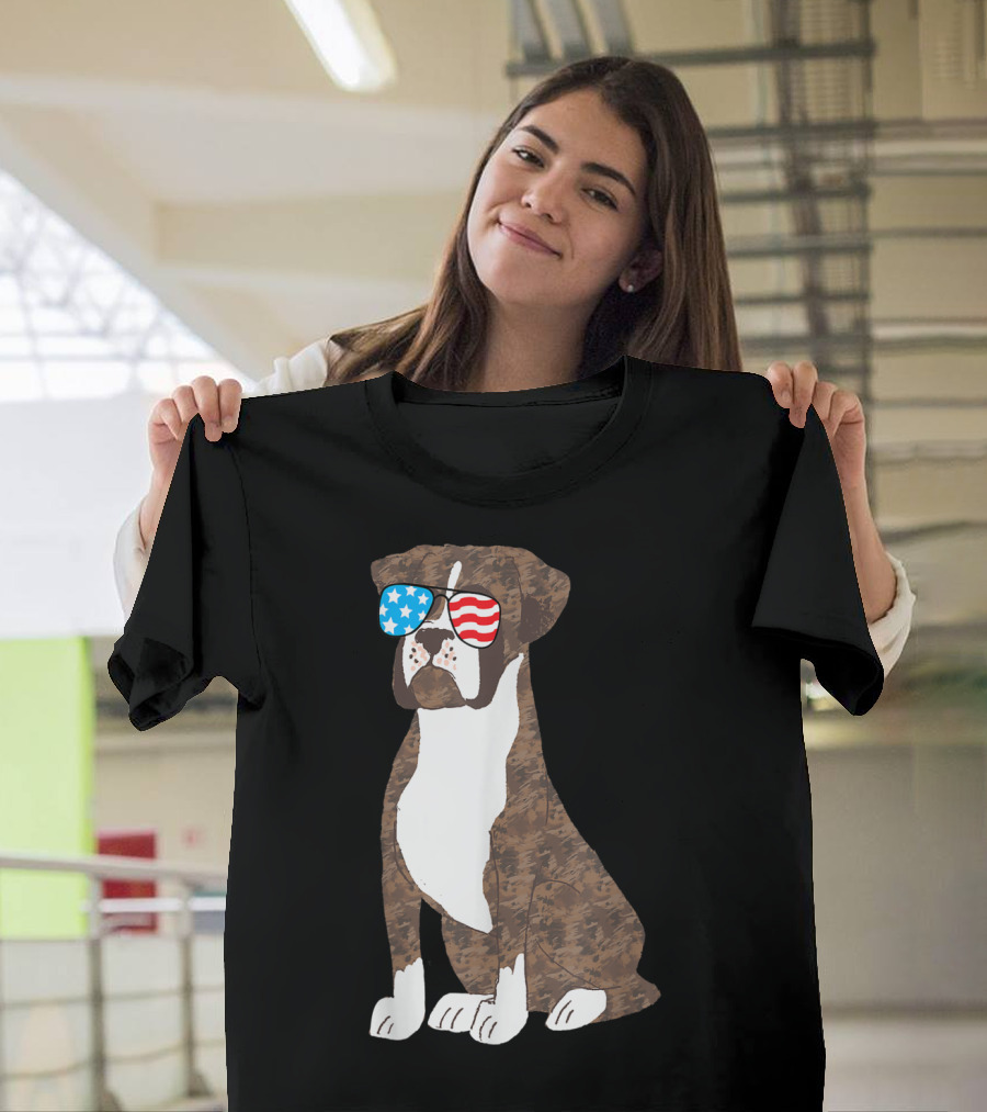 Patriotic Boxer Dog USA Flag Sunglasses Memorial Day T-Shirt