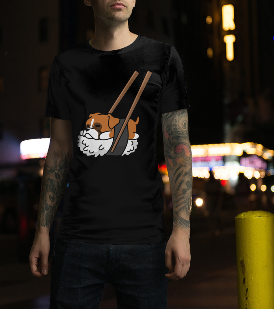 Boxer Dog Sushi With Funny Chopsticks T-Shirt
