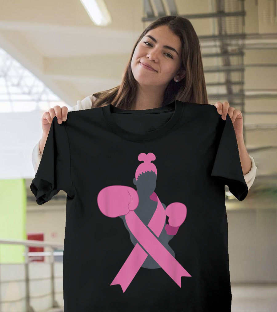 Boxer Supporting Breast Cancer Awareness with Pink Ribbon Boxing Gloves T-Shirt