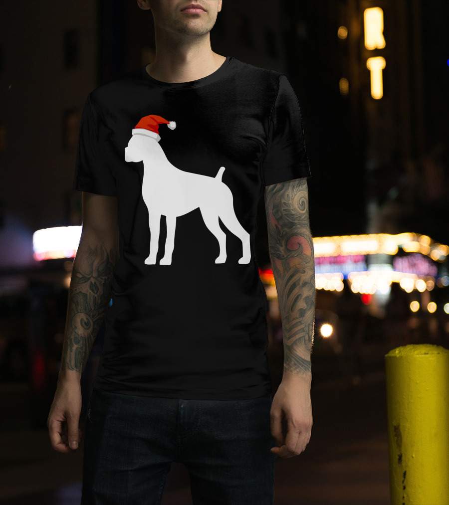 Boxer Dog Wearing Santa Hat Christmas T-Shirt