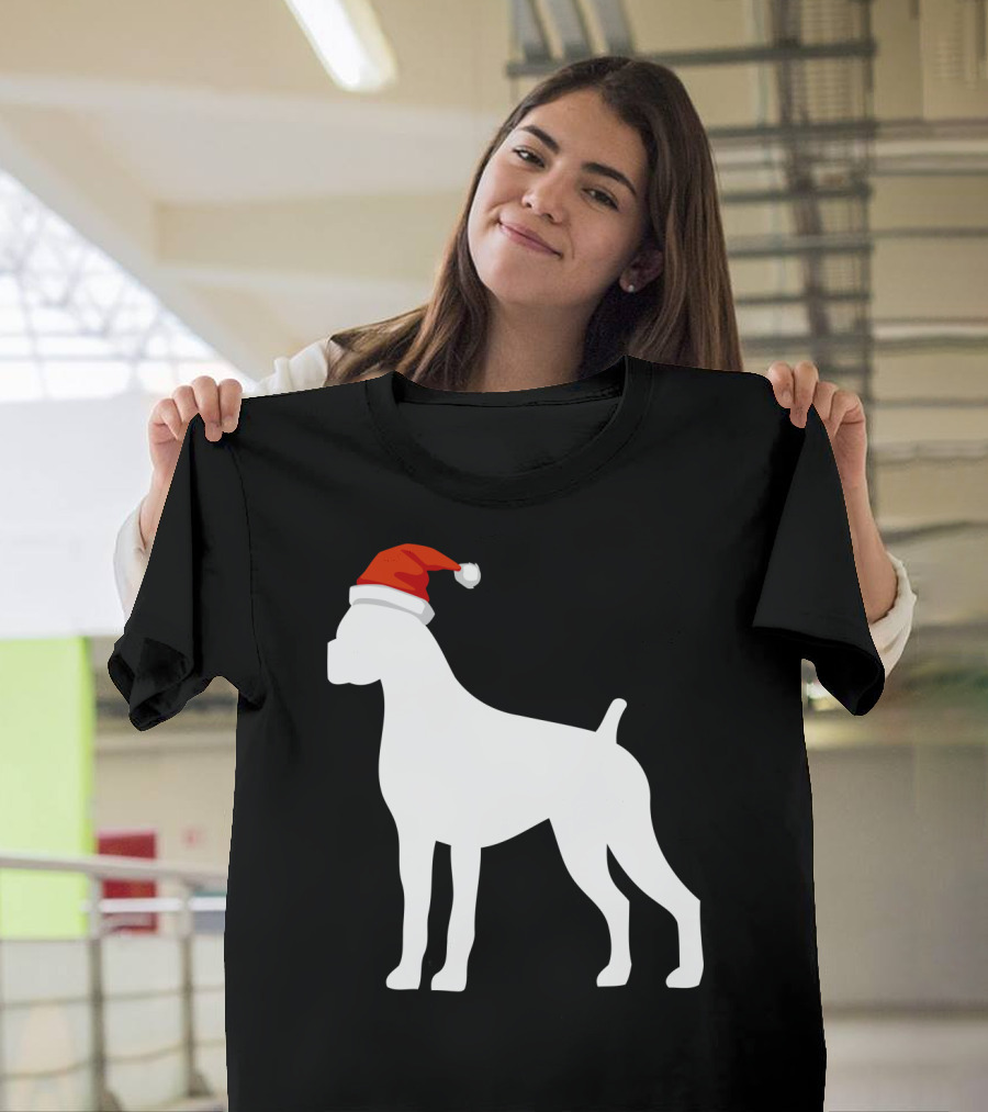 Boxer Dog Wearing Santa Hat Christmas T-Shirt