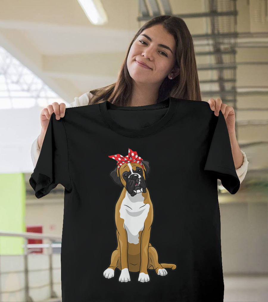 Funny Boxer Dog With Red Bandana For Mom T-Shirt