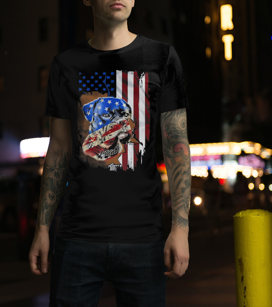 American Flag Boxer Dog Tattoos T-Shirt