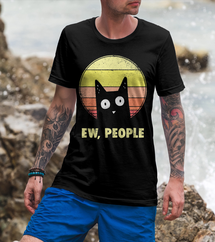 Ew People Vintage Funny Cat Lover Retro Sunset T-Shirt