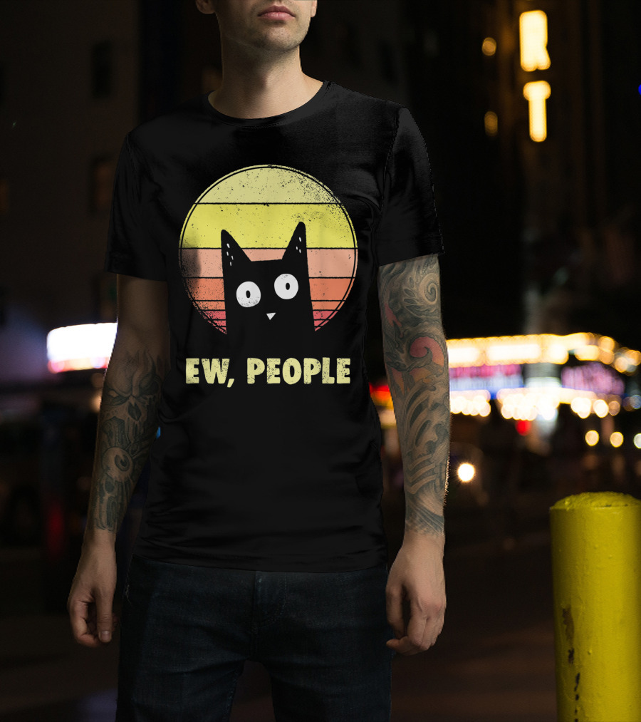 Ew People Vintage Funny Cat Lover Retro Sunset T-Shirt