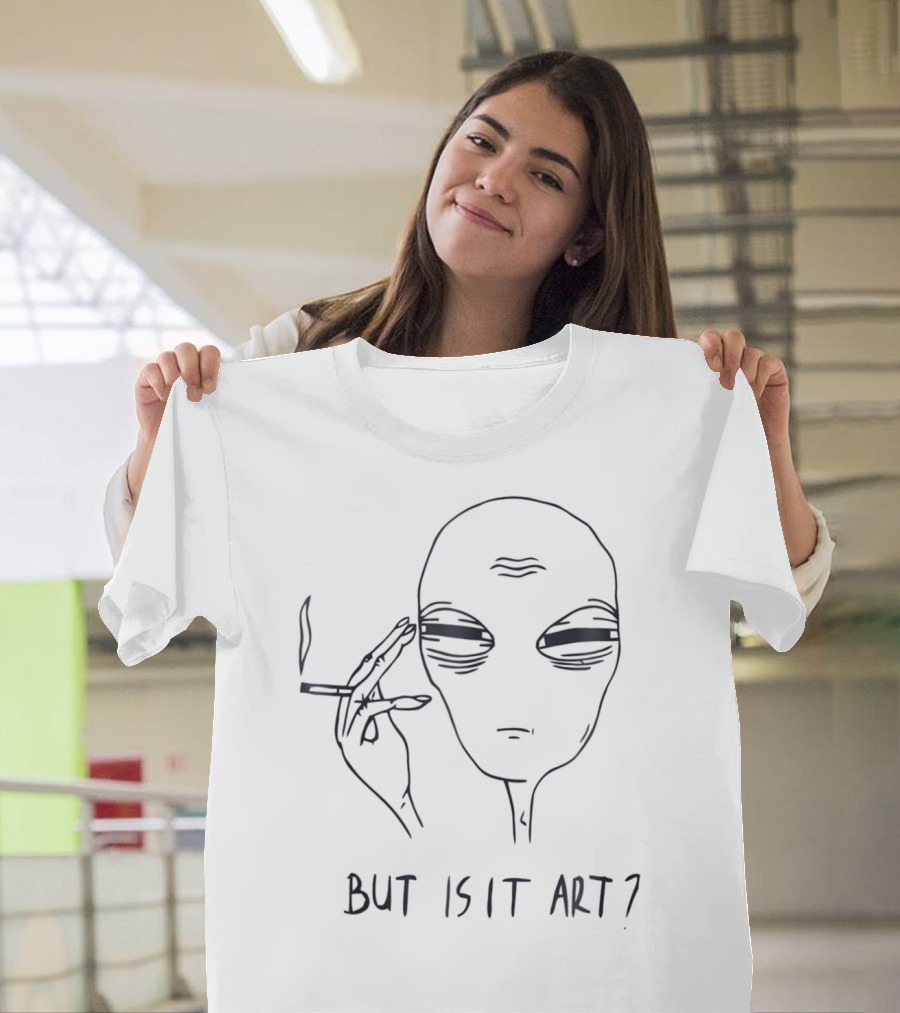 Alien But Is It Art? Smoking Extraterrestrial Sketch T-Shirt